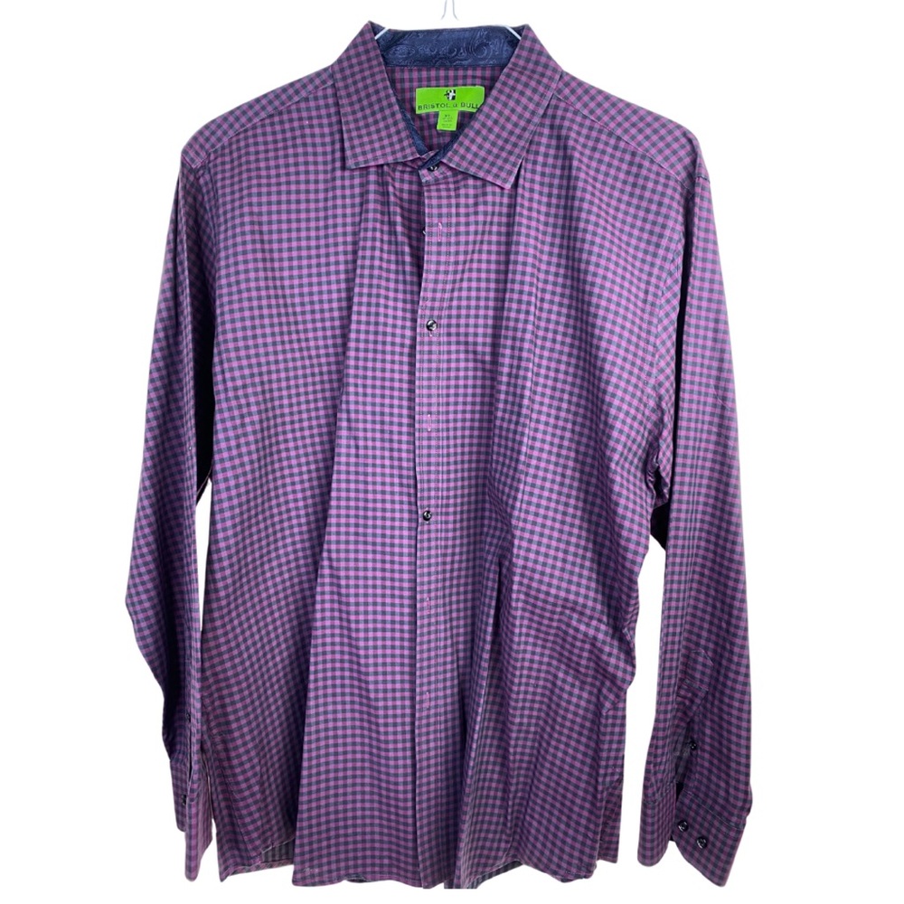 Bristol & Bull Men’s Long Sleeve Dress Shirt – XL – Purple & Black